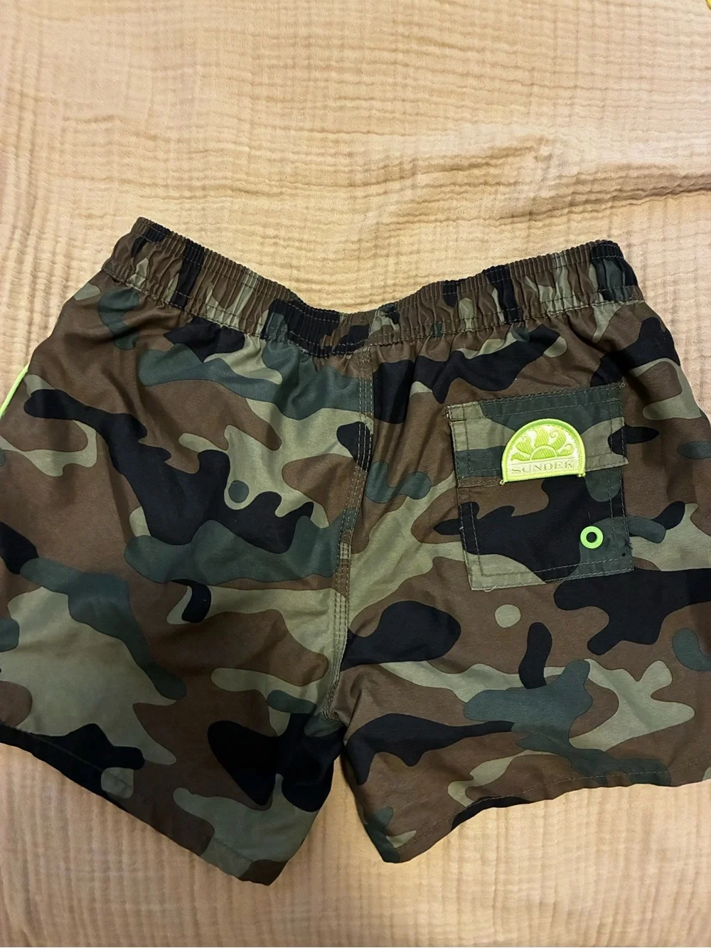 Sundek Camouflage Swim Trunks with Neon Lime Accents